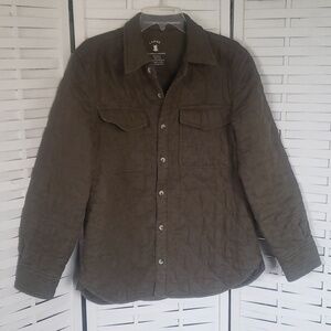 Lowellfarms green 100% linen lightweight quilted button down woman jacket size L